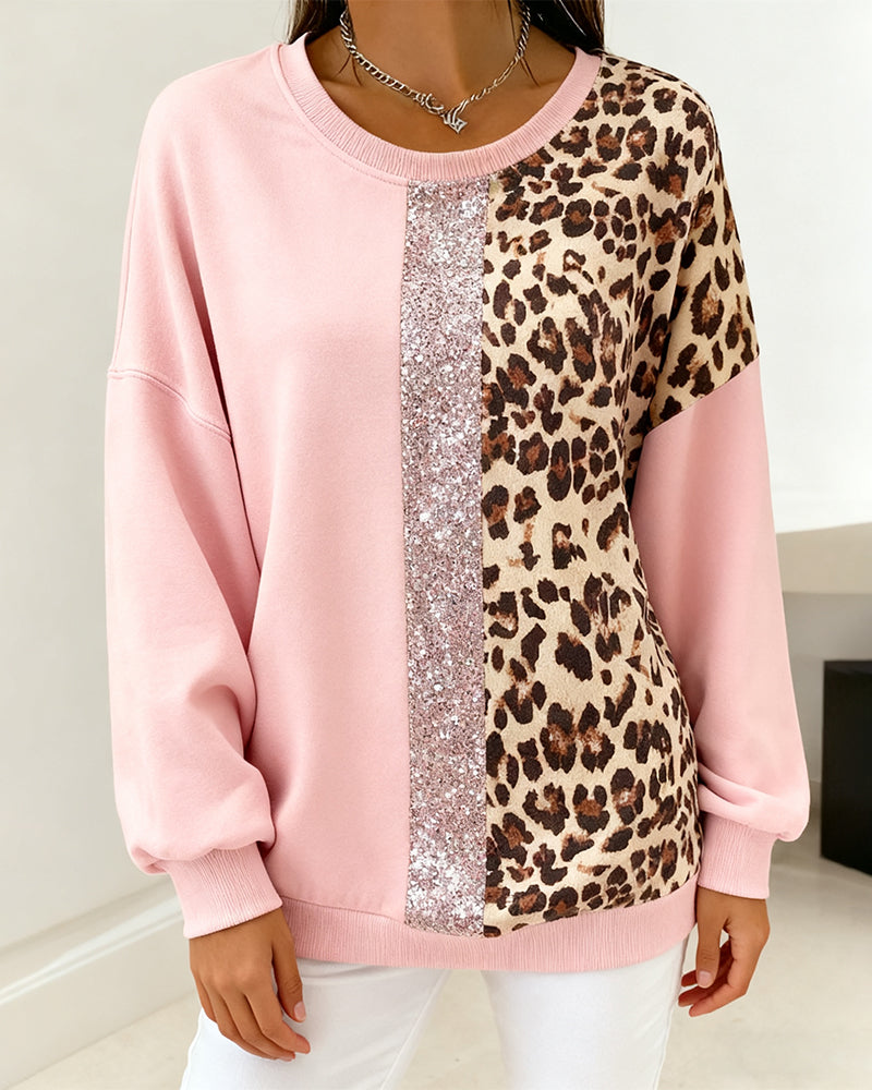 Weites Langarm-Sweatshirt mit Leopardenprint