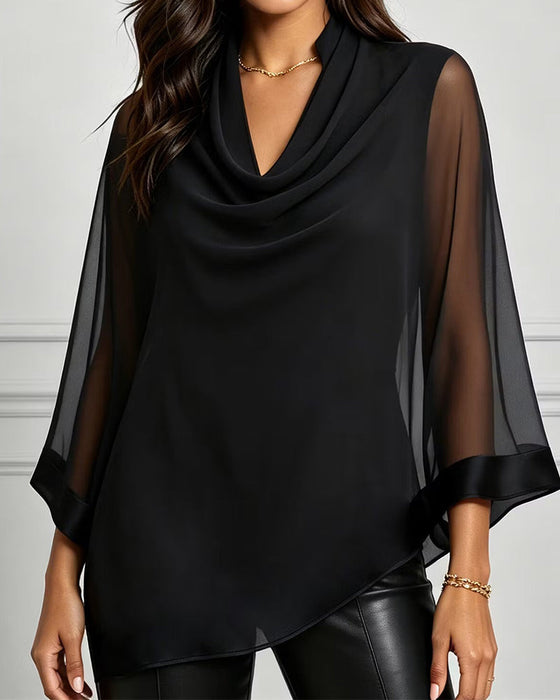 Bluse Cowl Neck Unregelmäßig Uni Sheer