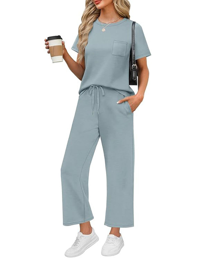 Set Einfarbig Kurzarm Und Lange Hose