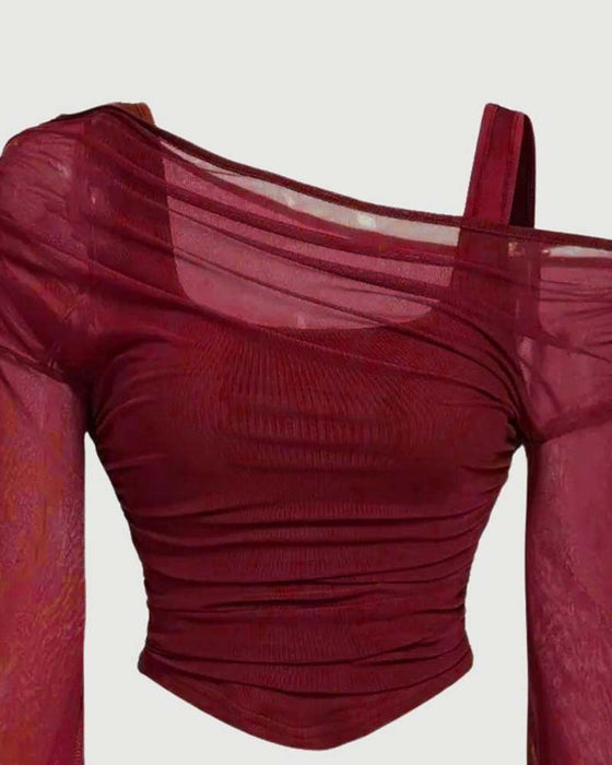 Bluse Netz Rüsche Langarm Cami