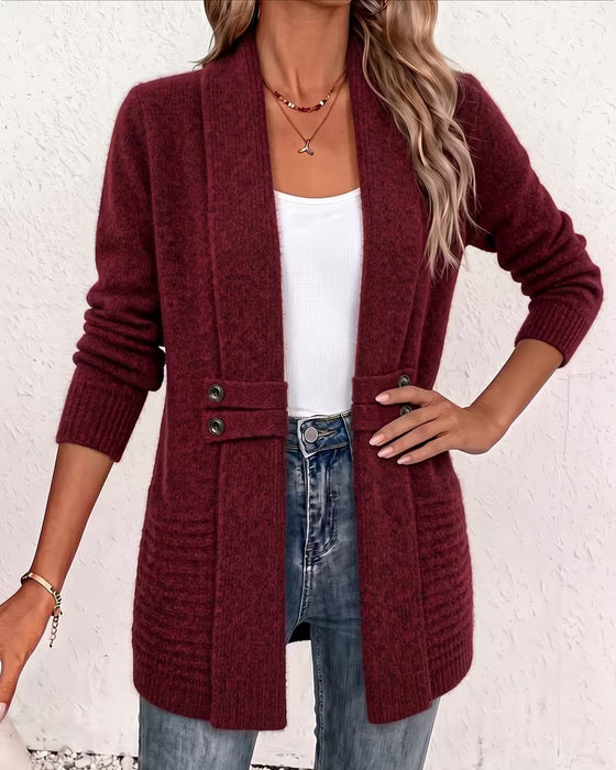 Cardigan Einfarbig Knopf Verziert