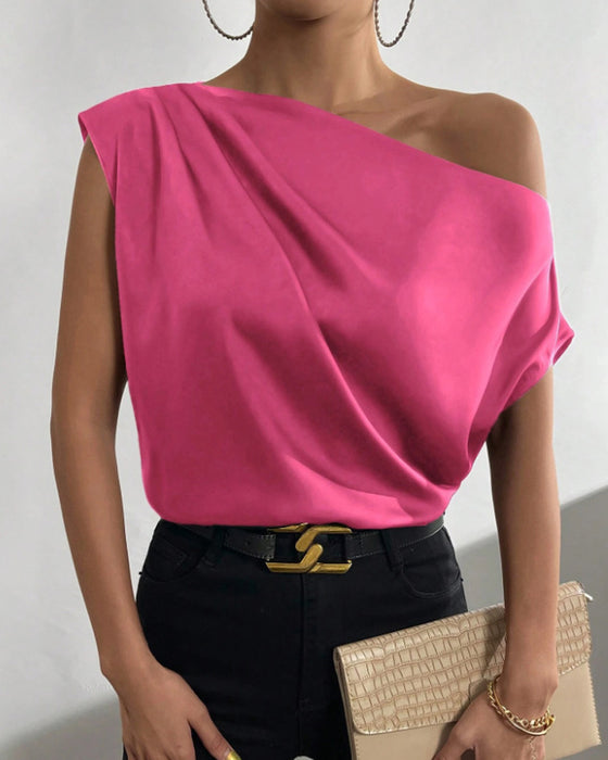 Bluse Uni Farbe Off Shoulder Ärmellos