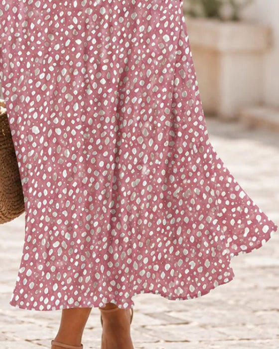 Kleid V-Ausschnitt Tupfen Rüsche A-Linie