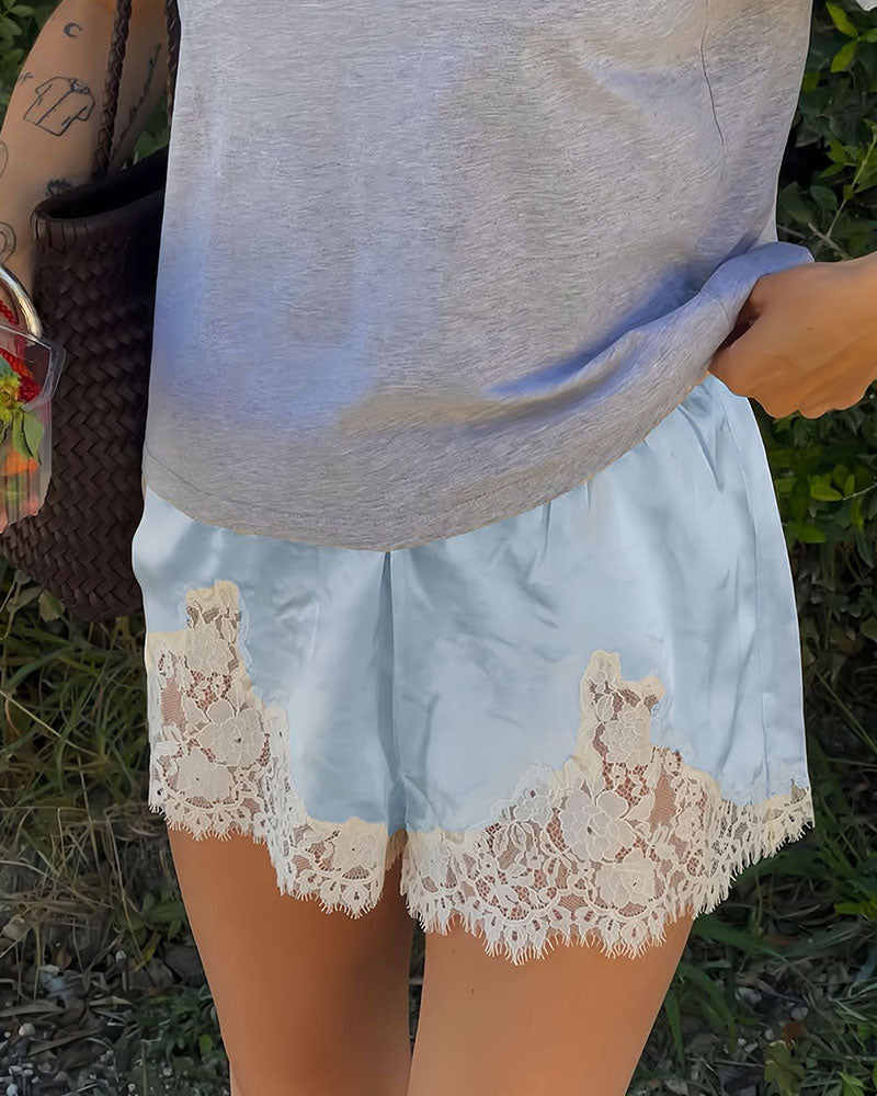 Shorts Mode Spitzenbesatz Patchwork