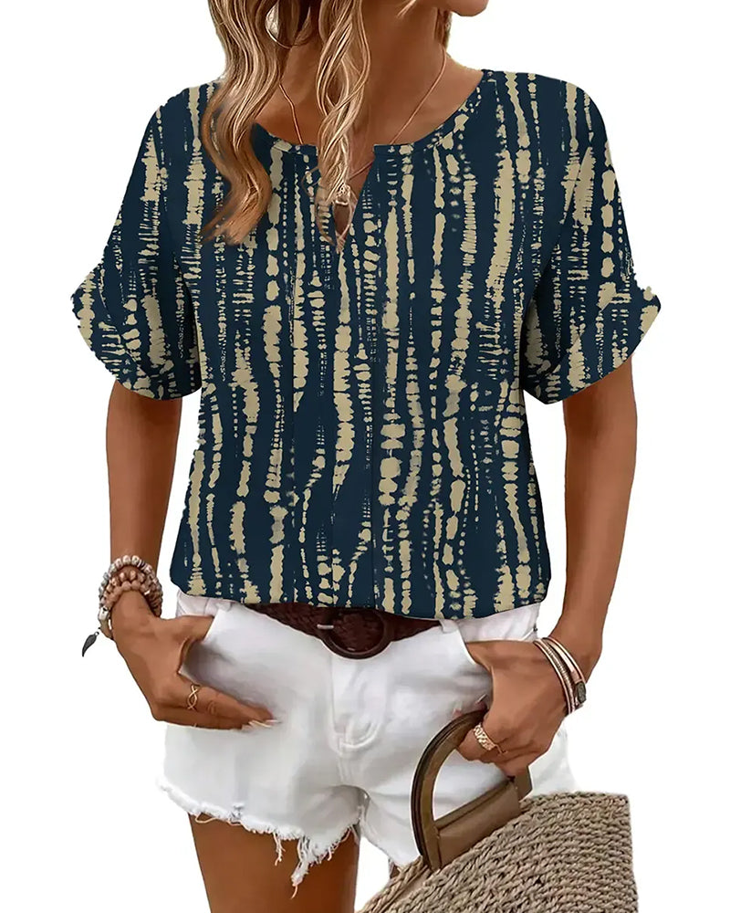 Bluse Tie-Dye Vertikales Streifenmuster Kurzarm