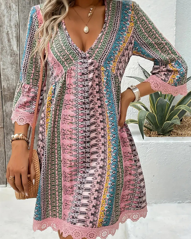 Kleid V-Ausschnitt Spitze Dreiviertelarm