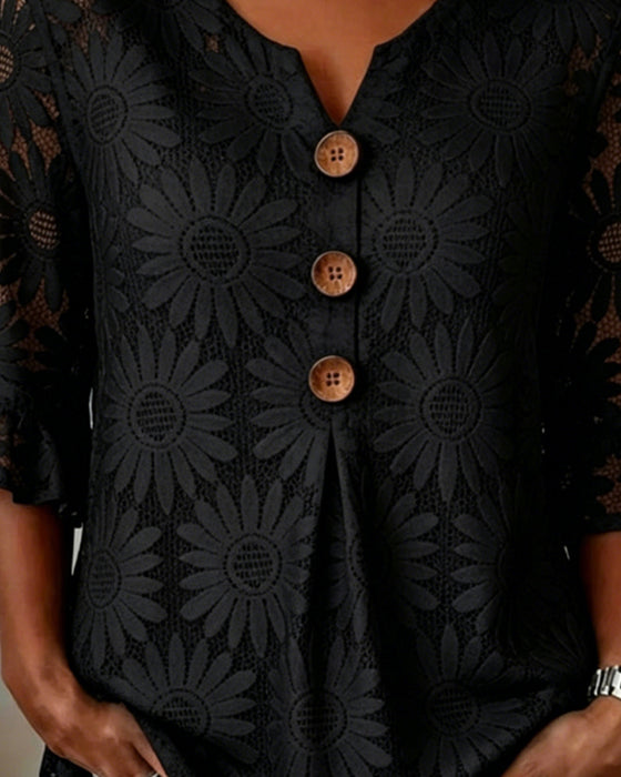 Rüschenbluse Mit Margeritenprint Und Rüschenärmeln