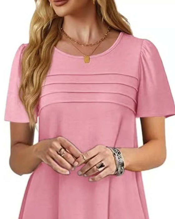 Kleid Rüsche Kurzarm Rundhals
