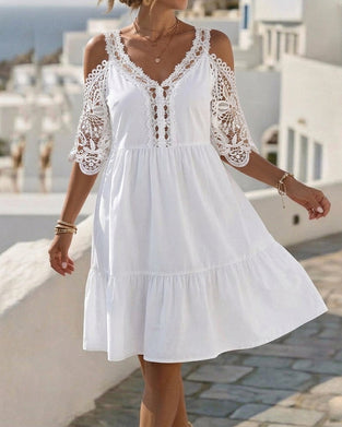 Kleider Spitze Off-Shoulder Gestuft Kurz