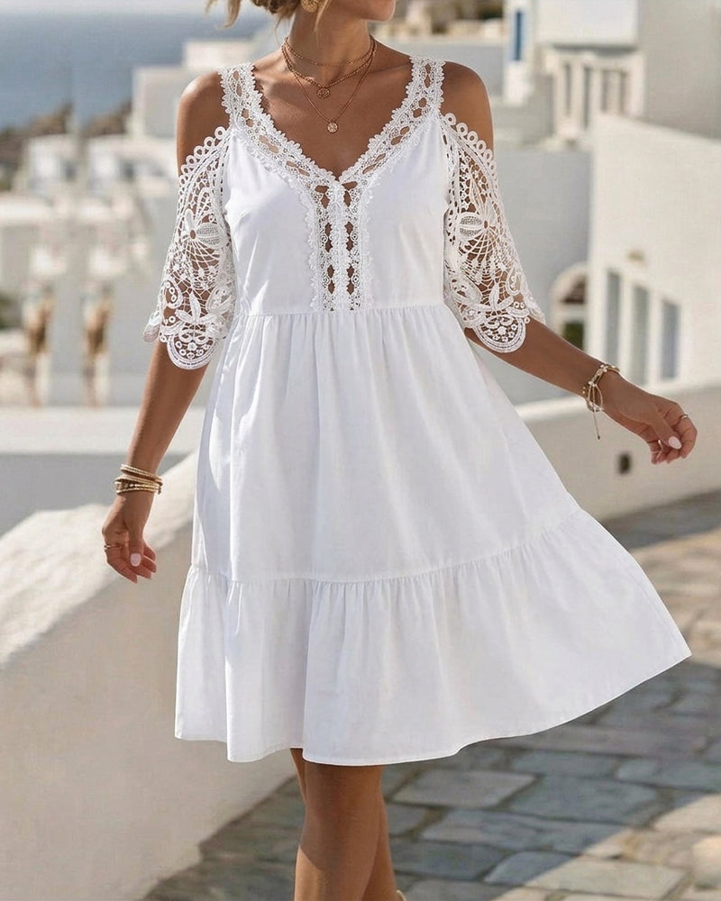 Kleider Spitze Off-Shoulder Gestuft Kurz
