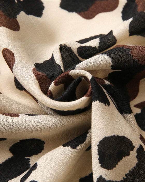 Damen Schal Leopard Patchwork Print Fransen Schal