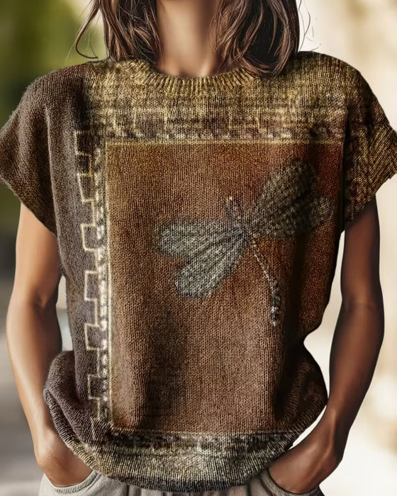 Pullover Libellenprint Rundhalsausschnitt Kurzarm