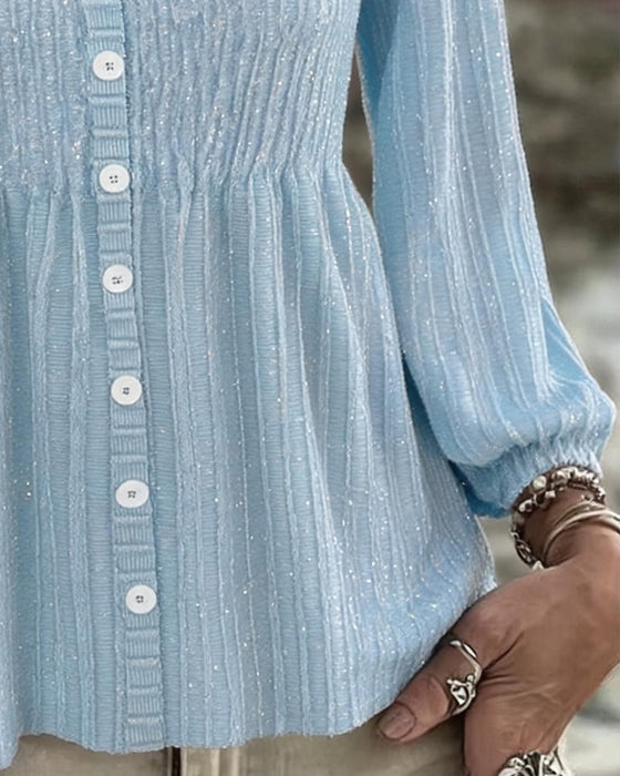 Bluse Elegant Dreiviertelarm Knopfleiste