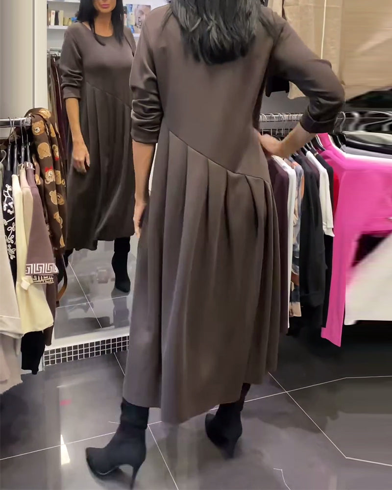 Lässiges Kleid mit Rundhalsausschnitt, einfarbig