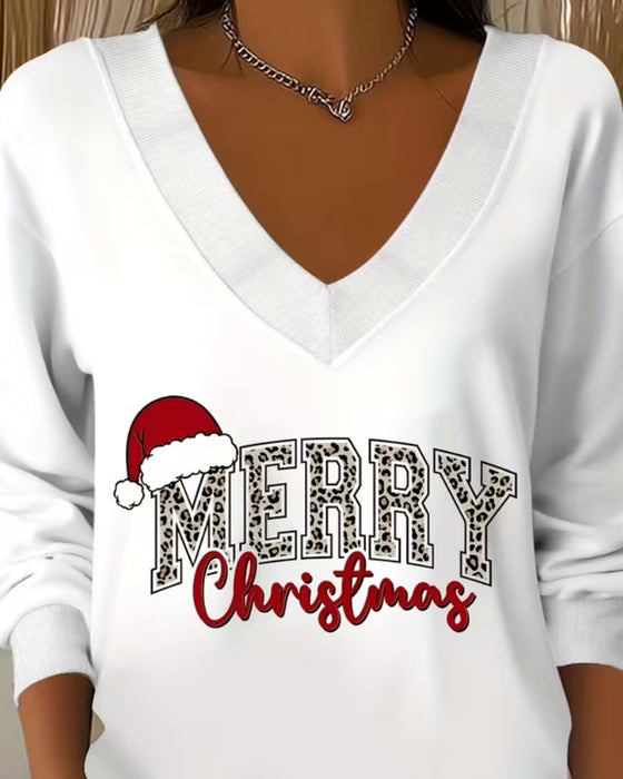 Sweatshirt V-Ausschnitt Weihnachtsprint