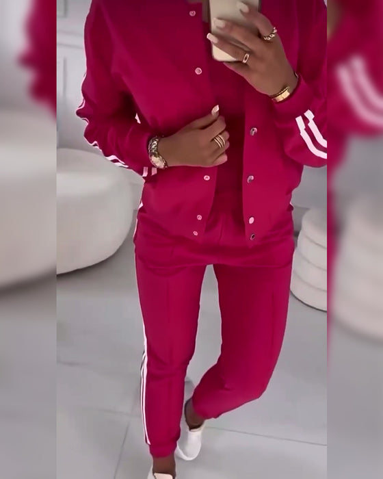 Mantel & Tanktop & Jogginghose Gestreift Modischer Sportstil