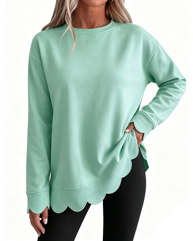 Sweatshirt Scallop Trim Lässig