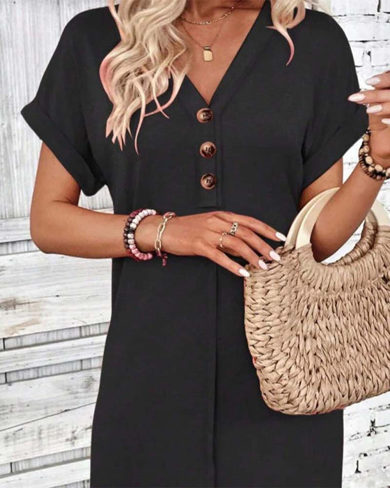 Kleid V-Ausschnitt Knopfleiste solid casual