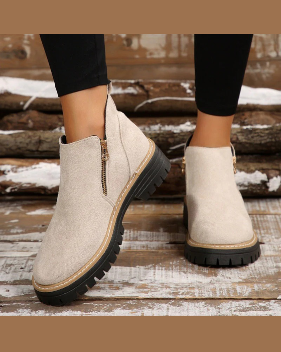 🔥Herbst- Und Winterleckerbissen🔥Damenstiefel Mit Runder Schuhspitze Und Seitlichem Reißverschluss
