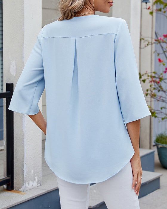 Bluse Halbarm Rüschen Unifarben Lässig