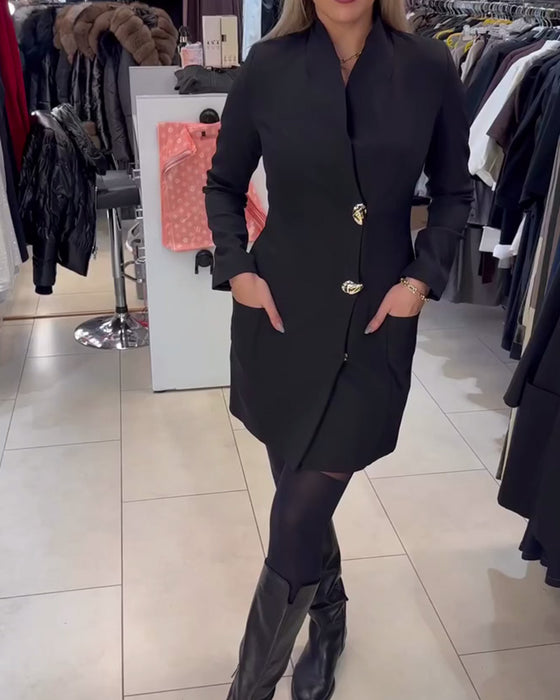 Kleid Stehkragen Metallknopf Anzug