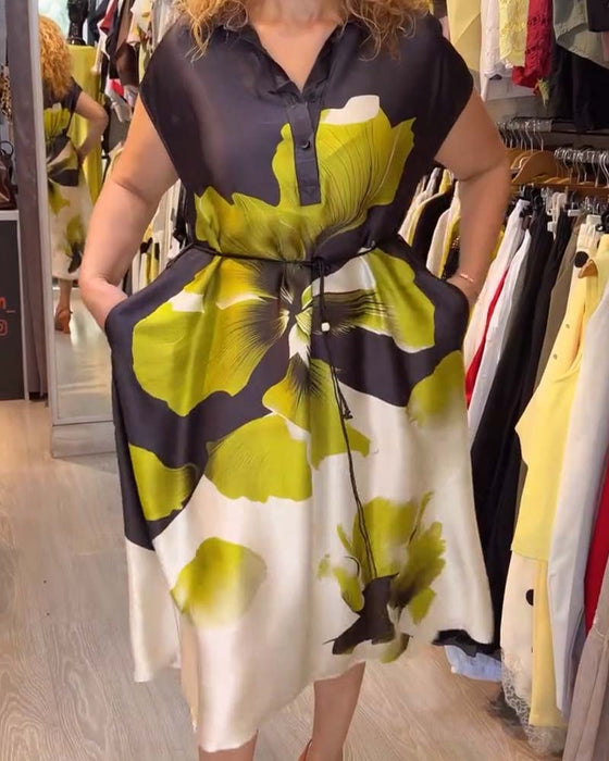 Kleid Revers V-Ausschnitt Blumig Locker