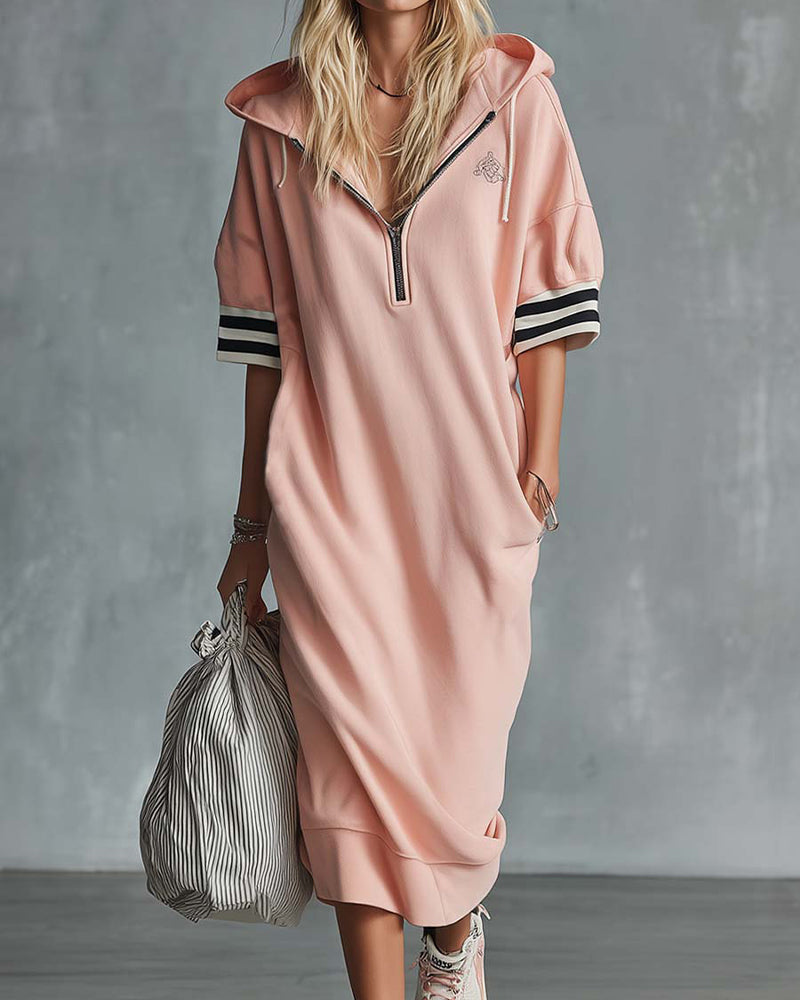 Kleid Kurzarm Kapuze Sweatshirt