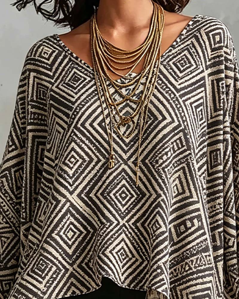 Bluse Diamant Muster Unregelmäßig Lässig