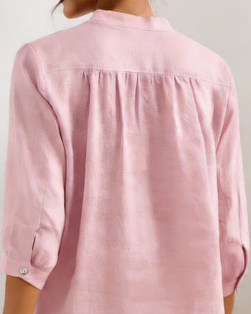 Blouse Leger Baumwolle Unifarben V-Ausschnitt