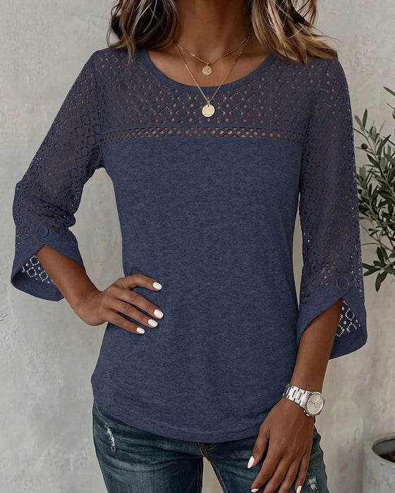 T-Shirt Hollow Out Langarm Patchwork