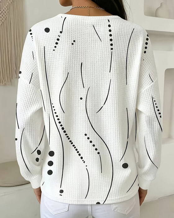 Oberteil Abstrakter Druck Waffel Henley