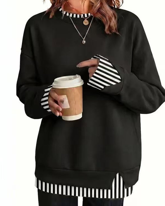 Sweatshirt Gefälscht Geschichtet Locker Langarm
