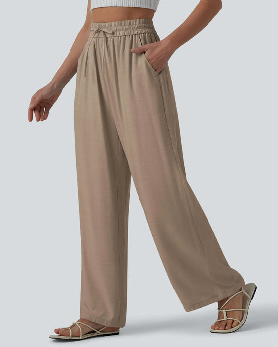 Hose Elastische Taille Breites Bein Binden Freizeit