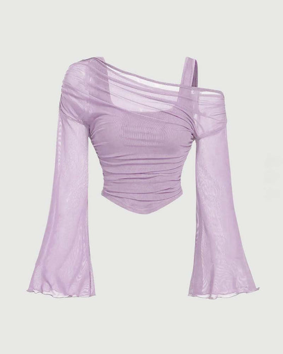 Bluse Netz Rüsche Langarm Cami