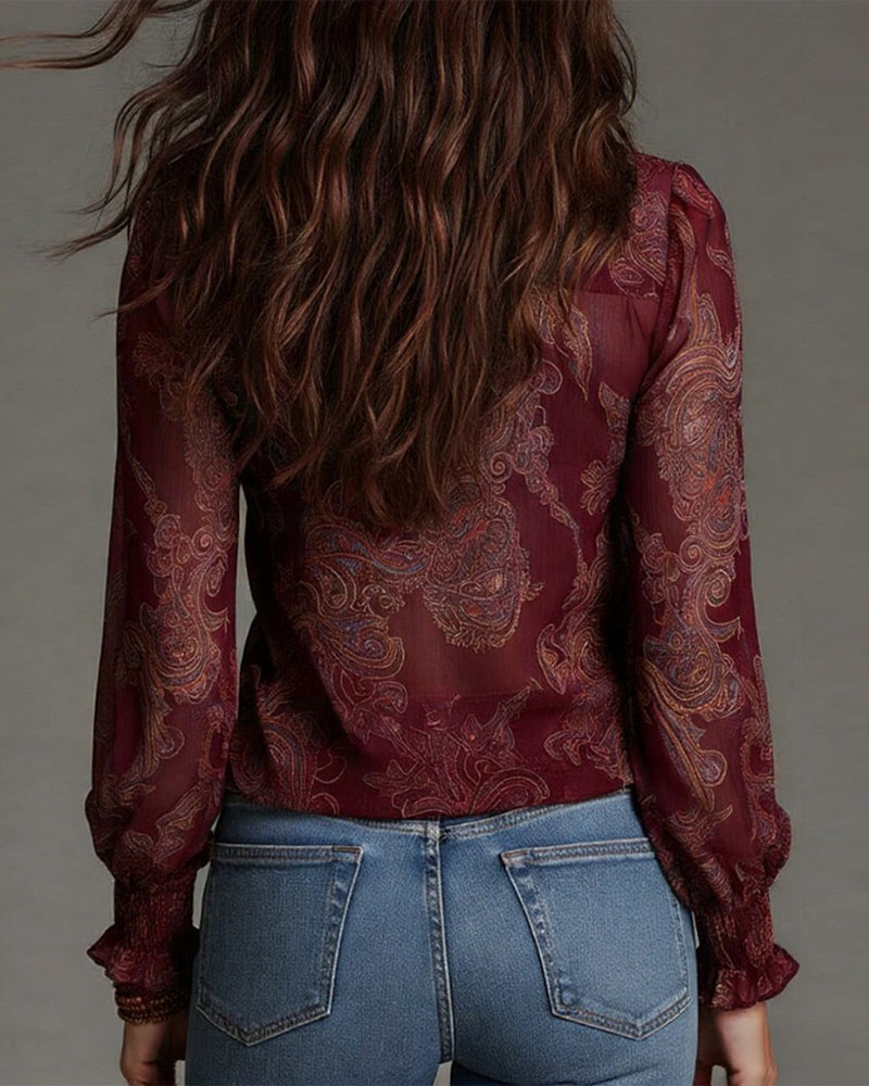 Bluse Halb-Reißverschluss Rüsche Retro