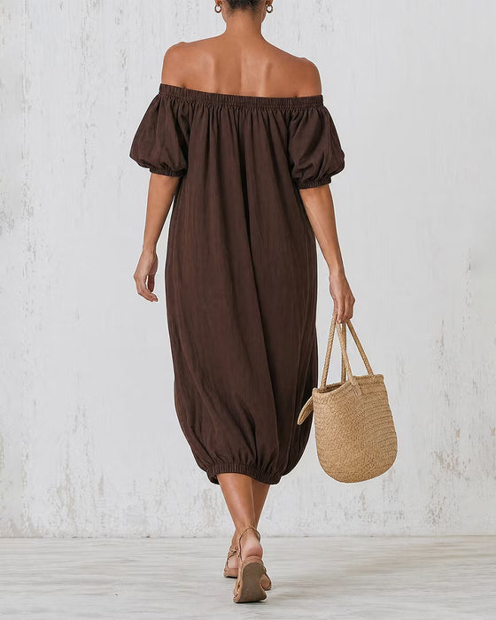 Kleid Off-Shoulder Puffärmel Tasche