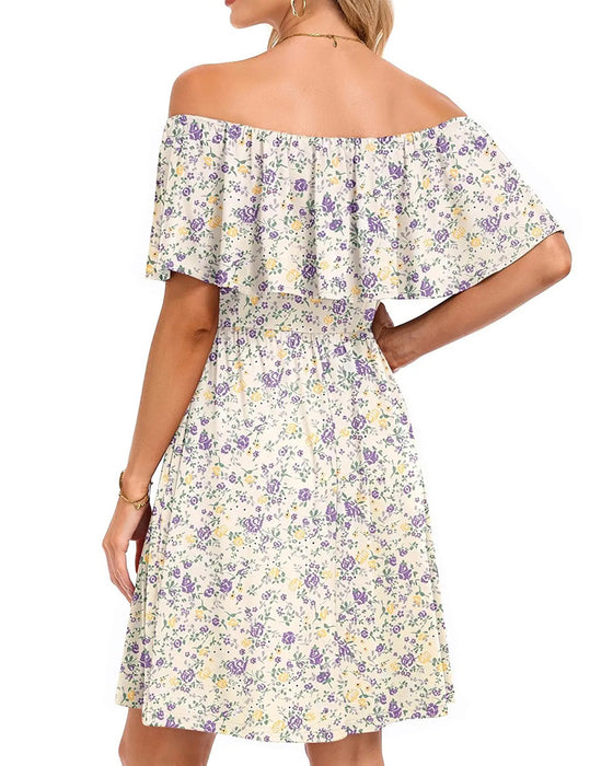 Kleid Blumig Off-Shoulder Midi