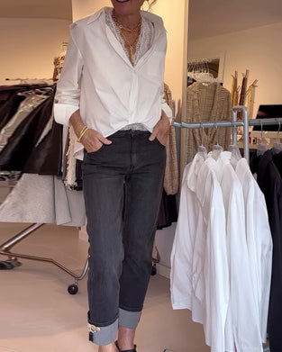 Hemd Und Spitzen Unterteil-Set Revers Uni Langarm