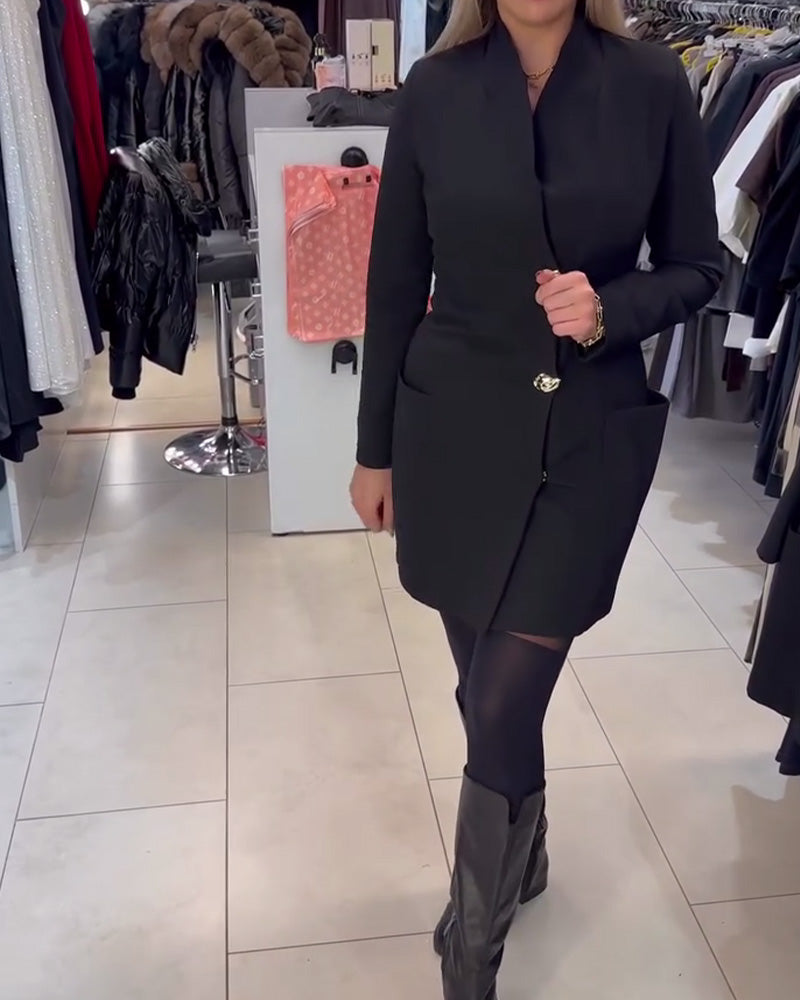 Kleid Stehkragen Metallknopf Anzug