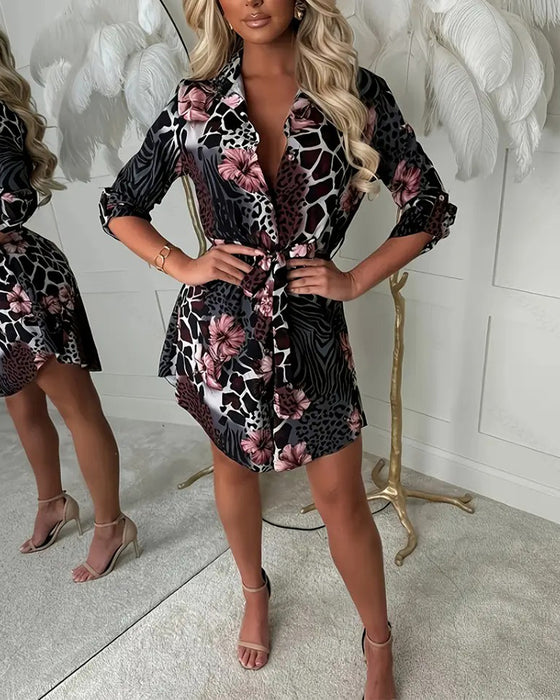 Hemdkleid Leoparden Blumenprint