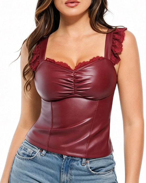 Tanktop PU Spitze Rüsche