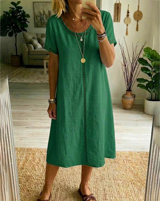 Kleid Durchbrochen Paneelliert Gerade Baumwolle Und Leinen