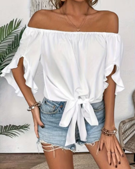 Bluse Off-Shoulder Schleife Glockenärmel