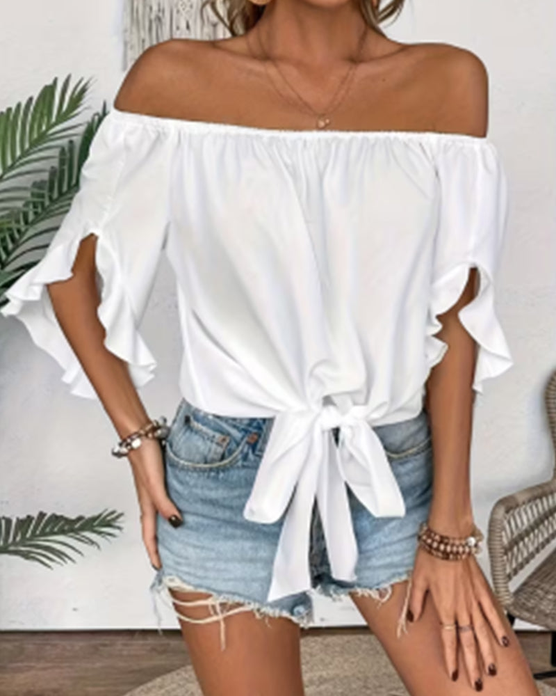 Bluse Off-Shoulder Schleife Glockenärmel