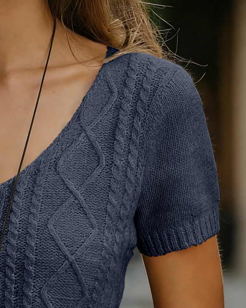 Pullover Argyle Kurzarm V-Ausschnitt