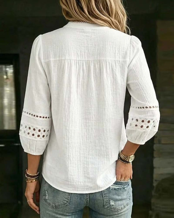 Bluse Mandarin Kragen Hollow Out