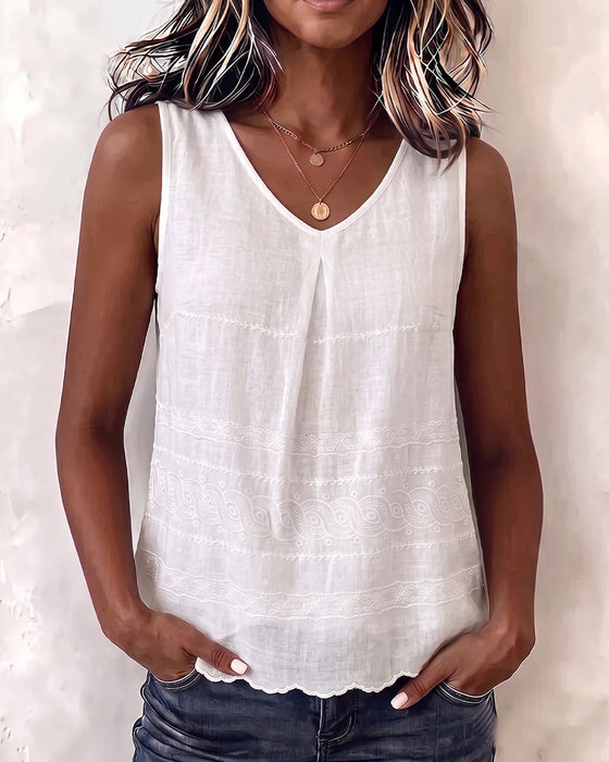 Einfarbiges V-Ausschnitt-Falten-Tanktop