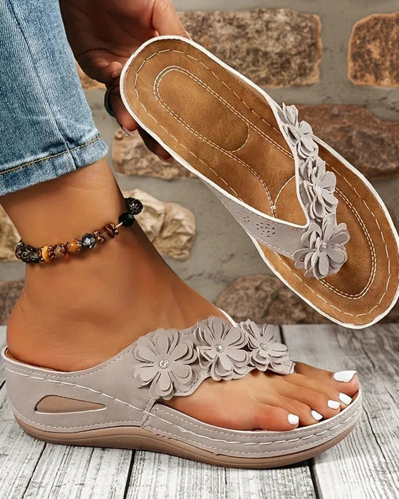 Sandalen Damen Blumige Keil Mit Riemen