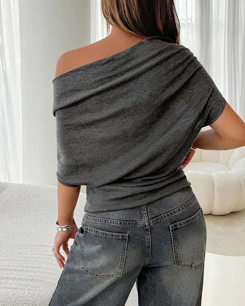 Bluse Fledermausärmel Off-Shoulder Einfarbig