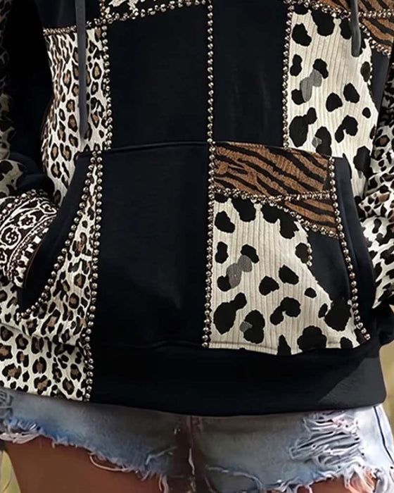 Hoodie Leopardenmuster Patchwork Lässig